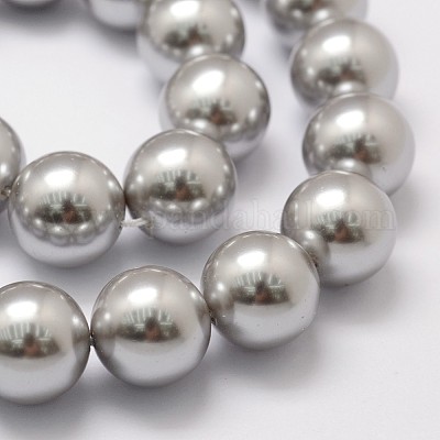シェルパールビーズ連売り  グレードA  ラウンド  グレー  12mm  穴：1mm  約34個/連  16インチ&nbsp;BSHE-L026-05-12mm-1