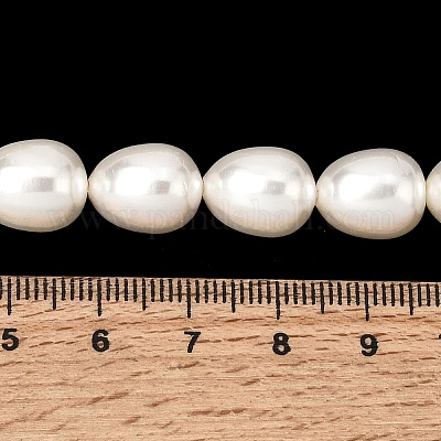 電気めっきシェルパールビーズ連売り  梨の形  ホワイト  12~13x10mm  穴：1mm  約31個/連  15.55''（39.5センチメートル）&nbsp;BSHE-B008-04-1