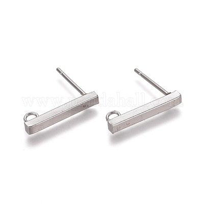 変色しない304ステンレス製イヤリング部品  カン付き  長方形  ステンレス鋼色  15.5x2x2mm  穴：1.5mm  ピン：0.8mm&nbsp;STAS-M274-012C-P-1