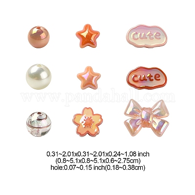 アクリルビーズ  混合図形  オレンジ  8~51x8~51x6~27.5mm  穴：1.8~3.8mm&nbsp;OACR-YW0001-70D-1