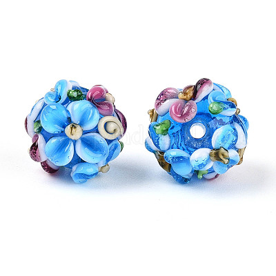 手作りランプワークビーズ連売り  バンピー  花の丸  ライトスカイブルー  11.5~13x11~12mm  穴：1.6~1.8mm  約45個/連  17.68~19.65''（44.9~49.9センチメートル）&nbsp;LAMP-N021-015A-15-1