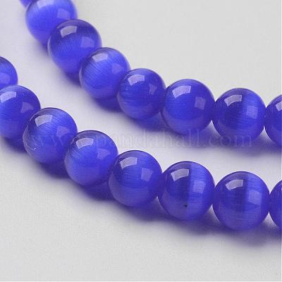 キャッツアイビーズ  ラウンド  ミディアムブルー  6mm  穴：1mm  約66個/連  14.5インチ/連&nbsp;CER04-1