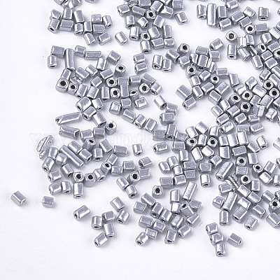 ペイントガラスビーズを焼く  キューブ  グレー  2~6x2x2mm  穴：0.8mm  約30000個/袋&nbsp;SEED-S023-11B-07-1