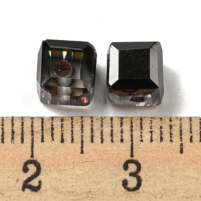 電気メッキガラスビーズ  多面カット  キューブ  ブラック  5.5x5.5x5.5mm  穴：1.6mm  100個/袋&nbsp;EGLA-Z004-04A-07-1