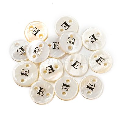 淡水シェルボタン  フラットラウンド  文字e  12x2mm  穴：1.6mm&nbsp;BUTT-Z001-01E-1