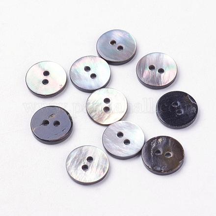 2ホールのシェルボタン  フラットラウンド  ブラック  11x2mm  穴：1.5mm&nbsp;BUTT-L019-02C-1