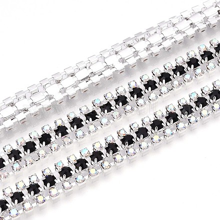 鉄ラインストーンカップチェーン  スプールで  銀  ブラック  8.5x3mm  約14.99フィート（4.57m）/ロール&nbsp;CH-T006-04S-02-1