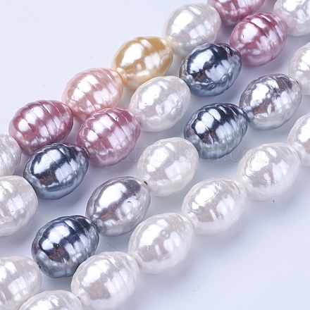 シェルパールビーズ連売り  ねじ山付き楕円  ミックスカラー  16.5~17.5x13~13.5mm  穴：1mm  約24個/連  15.74インチ〜15.94インチ（40~40.5cm）&nbsp;BSHE-P030-03-1