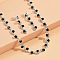 Flat Round Brass Rhinestone Chain Necklaces & Stud Earrings, Silver, Jet, 450mm & 45mm