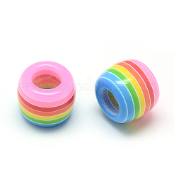 オペーク縞柄樹脂ビーズ  大穴ビーズ  バレル  パールピンク  11x10.5mm  穴：6mm&nbsp;X-RESI-S344-02