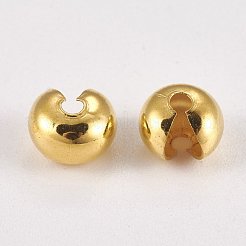 真鍮製つぶし玉カバーカシメ玉カバー  ラウンド  ゴールドカラー  直径6mm  穴：1mm&nbsp;KK-G311-08G