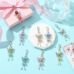 9個 9色天使アクリル&合金&プラスチックビーズペンダント装飾  合金製カニカン付き  ミックスカラー  52mm  1pc /カラー&nbsp;HJEW-YW00083