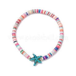 Starfish Handmade Polymer Clay Heishi & Synthetic Turquoise  Beaded Stretch Bracelets for Women&nbsp;BJEW-JB12168