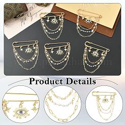 5Pcs Rhinestone Eye & Alloy Star Charms Safety Pin Brooch&nbsp;JEWB-CJ0003-44
