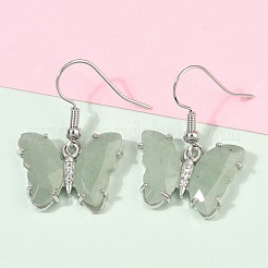 Natural Green Aventurine Brass Dangle Earrings&nbsp;EJEW-M081-01P-04