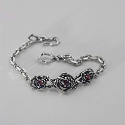 Vintage Alloy Ruby Rhinestone Rose Flower Link Bracelets&nbsp;WGBBDAC-01
