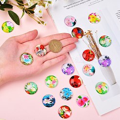 100Pcs Flower Printed Glass Cabochons&nbsp;sgGGLA-SZ0001-19