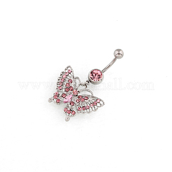 バタフライラインストーンチャームへそピアス  へそリング  女性のためのピアスジュエリー  カラフル  45x27mm  ピン：1.6mm  ヘッド：5mm&nbsp;BUER-PW0001-029A
