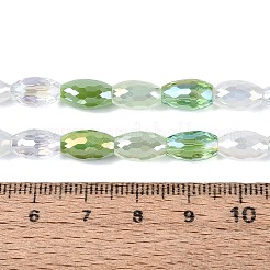 電気メッキ加工を施した様々なスタイルのガラスビーズの連  ライス  多面カット  薄緑  9.5~10.5x6~6.5mm  穴：1~1.4mm  約44~45個/連  17.52~17.91インチ（44.5~45.5cm）&nbsp;EGLA-N022-12A-A03
