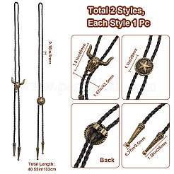 2Pcs 2 Styles Adjustable Vintage PU Leather Bolo Tie&nbsp;NJEW-GF0001-10AB