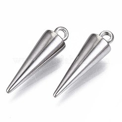 変色しない201ステンレススチールペンダント  コーン  ステンレス鋼色  17.5x5mm  穴：1.6mm&nbsp;X-STAS-S117-002C-01