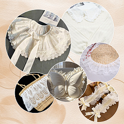 シルクシフォン生地のリボン  衣服アクセサリー用のレーストリミング  ホワイト  2-3/8インチ（60mm）&nbsp;OCOR-WH0008-086