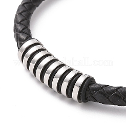 Black Leather Braided Cord Bracelet with 304 Stainless Steel Magnetic Clasps&nbsp;BJEW-P275-02P