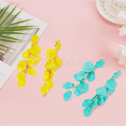 4 Pairs 4 Colors Acrylic Petal Dangle Stud Earrings&nbsp;EJEW-AN0003-78