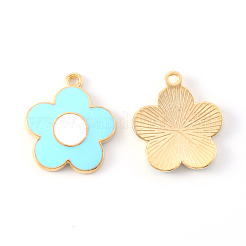 合金エナメルチャーム  花  ライトゴールド  淡いターコイズ  21.5x19x2mm  穴：1.6mm&nbsp;X-ENAM-S121-147D