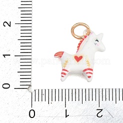 スプレープリント真鍮製ペンダント  馬のチャーム  丸カン付き  ゴールドカラー  ホワイト  16~16.5x15x5.5mm  穴：4mm&nbsp;KK-D256-02A