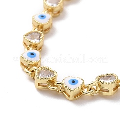 Enamel Evil Eye & Cubic Zirconia Heart Link Chain Bracelet&nbsp;BJEW-H555-01B