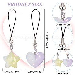 グラデーションカラー 半透明レジン ハート＆スター 携帯ストラップ  ナイロンコード付き  ミックスカラー  9.6~9.8cm&nbsp;HJEW-PH01806