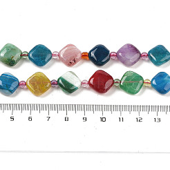天然石瑪瑙ビーズ連売り  染め＆加熱  菱形  シードビーズで  ミックスカラー  13.5x13.5x5mm  穴：0.8mm  約24個/連  16.14''（41センチメートル）&nbsp;G-P535-A01-01