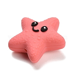 食品グレードの環境に優しいシリコーンビーズ  かわいいヒトデ  ピンク  28x28x13mm  穴：2mm&nbsp;SIL-I022-04B