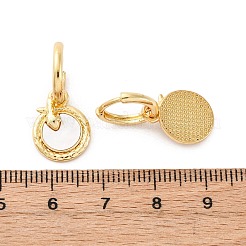 Flat Round with Snake Brass Shell Hoop Earrings&nbsp;KK-D363-21G