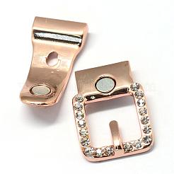 端が接着された合金ラインストーンマグネットクラスプ  バックル  ライトゴールド  38x23.5mm  半分穴：3x16mm&nbsp;PALLOY-R089-18LG