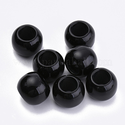 不透明なアクリルビーズ  大穴ビーズ  ラウンド  ブラック  12x9.5mm  穴：5.5mm&nbsp;X-SACR-S300-15B-02