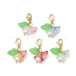 5Pcs 5 Colors Flower Acrylic & Gkass Pendant Decorations&nbsp;HJEW-JM02854
