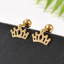 304ステンレススチールスタッドピアス  18KGP本金メッキ  クラウン  6x8.5mm&nbsp;STAS-E502-04G-01