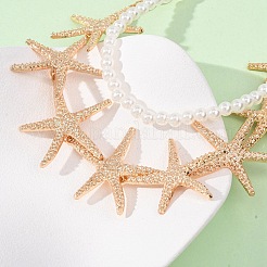 Ocean Imitation Pearl Beaded Alloy Starfish Bib Necklace Sets&nbsp;NJEW-Z116-03G