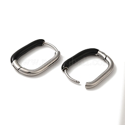 304ステンレススチール＆エナメルフープピアス（女性用）  長方形  ステンレス鋼色  ブラック  20.5x16x3mm&nbsp;EJEW-S237-14P-D