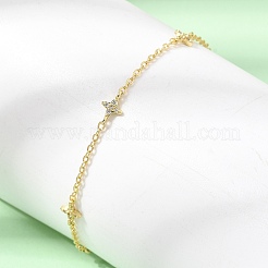Brass Micro Pave Clear Cubic Zirconia Star Link Chain Bracelets&nbsp;KK-CBAED06-05G