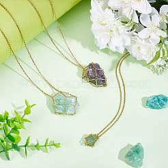 3Pcs 3 Sizes 304 Stainless Steel Cuboid Link Chain Macrame Pouch Empty Stone Holder Necklace Making&nbsp;NJEW-UN00013
