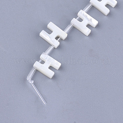 天然石シーシェルビーズ  パールシェルのホワイトシェルマザー  トップドリルビーズ  文字.h  10x2.5~11.5x3mm  穴：0.8mm&nbsp;X-SHEL-T012-60H
