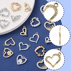 20pcs10スタイルアロイラインストーンペンダント  UVメッキ  ハート  プラチナ·ゴールデン  18~19.5x17.5~20.5x1.5~4mm  穴：1.6~1.8mm  2個/スタイル&nbsp;FIND-FS0004-01