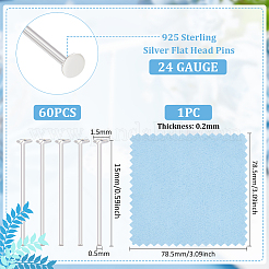 60Pcs 925 Sterling Silver Flat Head Pins&nbsp;STER-BC0002-17C