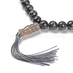 天然ラブラドライトビーズはブレスレットを伸ばします  タッセル付き  15-3/8インチ（39cm）&nbsp;BJEW-A025-01G