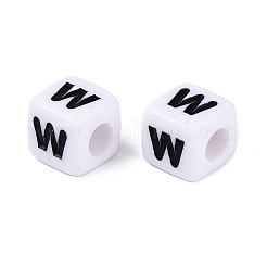 不透明なアクリルビーズ  番号の立方体  エナメル  ブラック  文字W  7.5~8x7.5~8x8~8.5mm  穴：3.6~4mm  約1200個/500g&nbsp;SACR-N020-04A-W