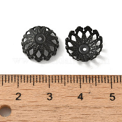 304ステンレススチールビーズキャップ  花  ブラック  12x5.5mm  穴：1.2mm&nbsp;STAS-P363-08EB
