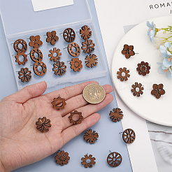 32個 8スタイルの葉と花とドーナツのクルミ材スタッドピアス金具  穴と304ステンレススチールピンとプラスチックイヤーナット40個付き  淡い茶色  17~18x17~18mm  穴：1.8mm  ピン：0.7mm  4個/スタイル&nbsp;MAK-CA0001-17